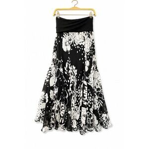 Lapis Y2K Fold Over Waist Floral Maxi Skirt Women S Black White Cottagecore Chic